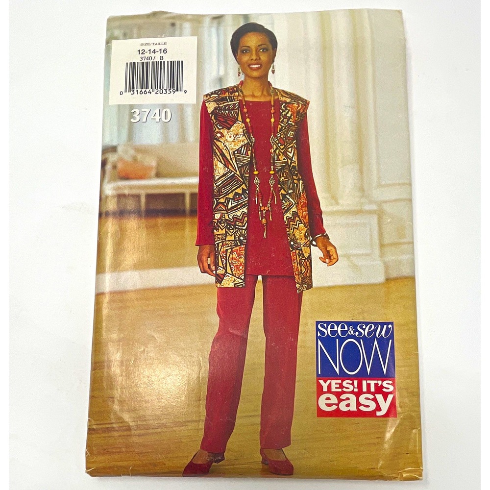 See & Sew 3740 VTG 1990s Sewing Pattern Misses Vest Tunic Pants Sz 12-16